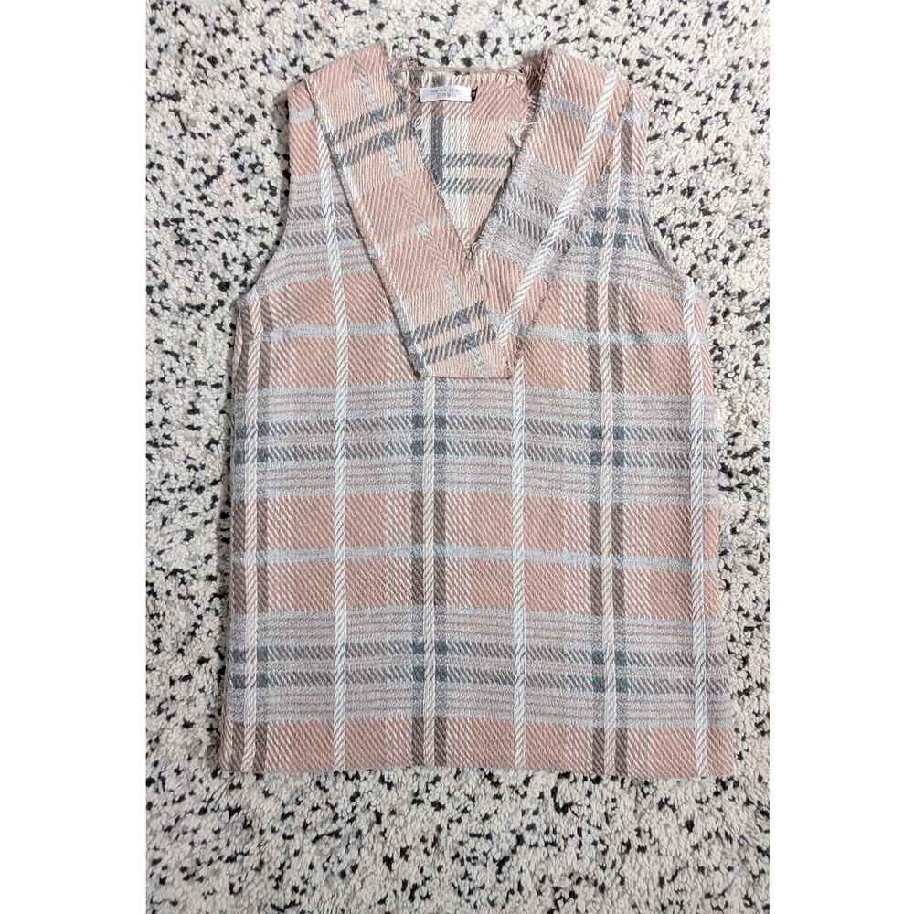 Korean Boutique‎ Plaid Woven Tweed V-Neck Vest - Dusty Pink & Grey